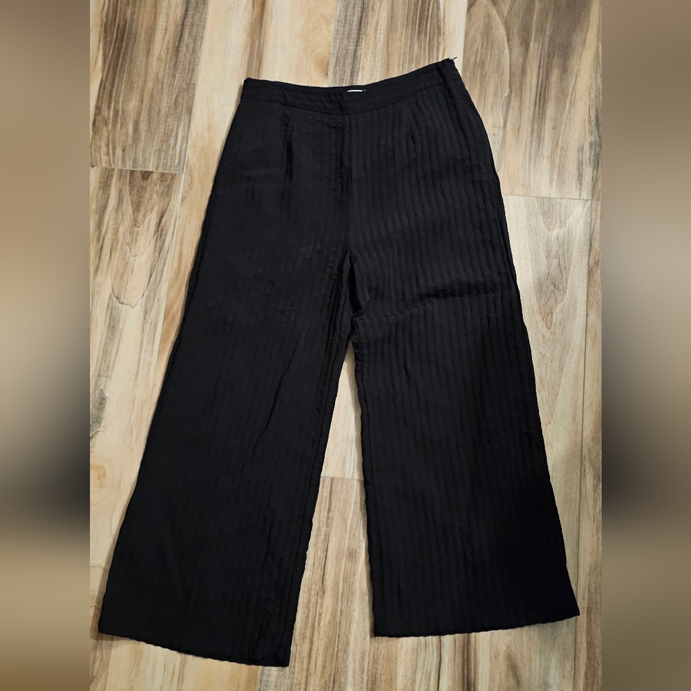Sage Black Wide-Leg Ribbed Pants